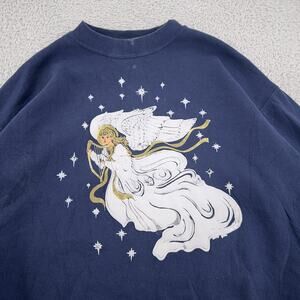 Vintage Angel Sweatshirt Men Medium Hanes Crewneck Christmas Pullover 90s